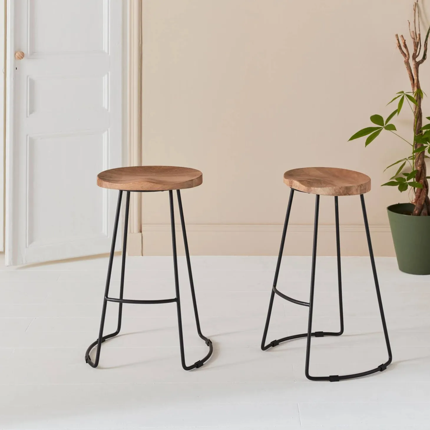 Mangohout en stalen barkruk, voetensteun, 65cm (set van 2)