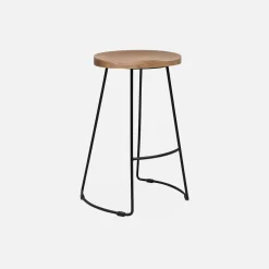 Mangohout en stalen barkruk, voetensteun, 65cm (set van 2)