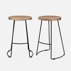 Mangohout en stalen barkruk, voetensteun, 65cm (set van 2)