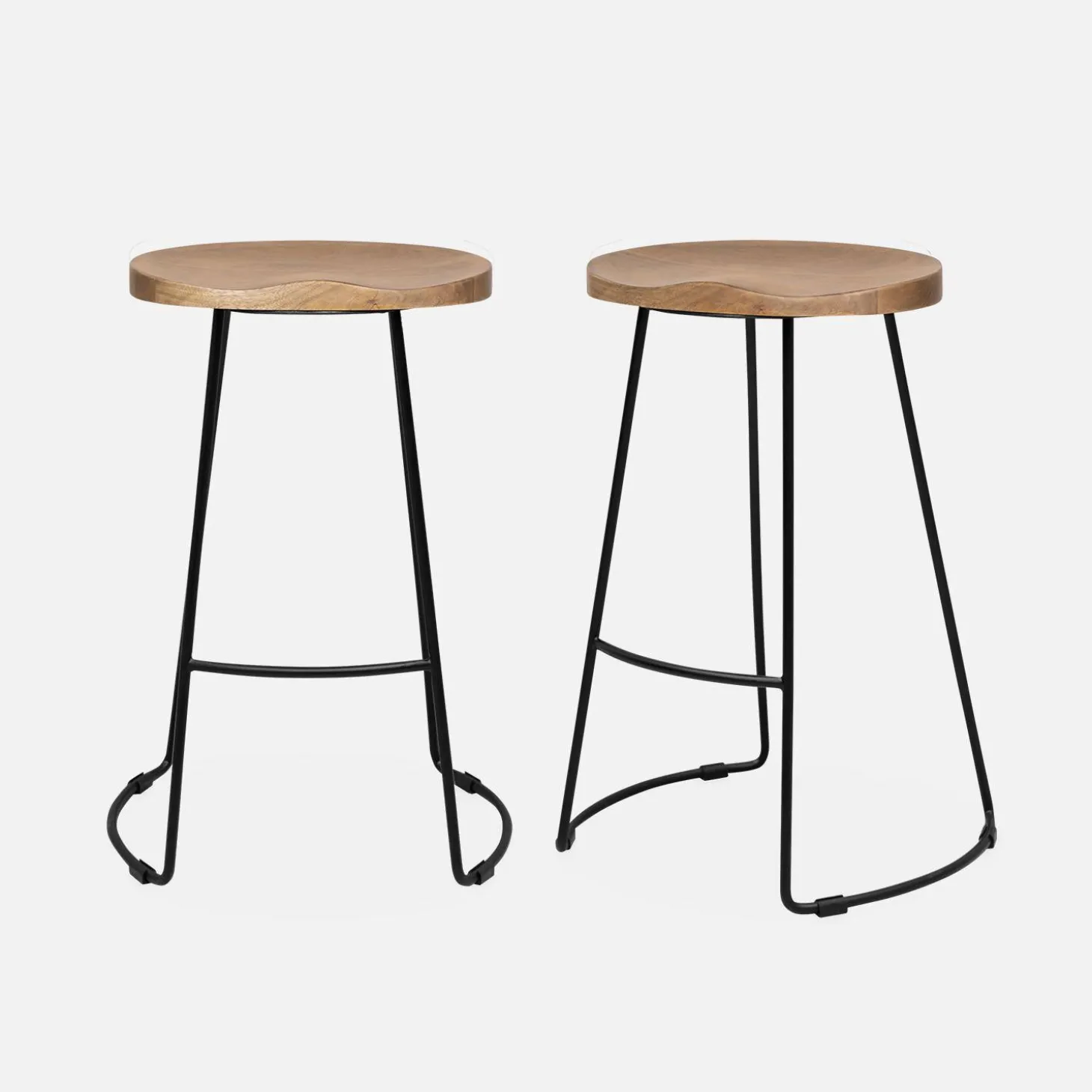 Mangohout en stalen barkruk, voetensteun, 65cm (set van 2)