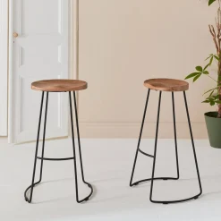 Mangohout en stalen barkruk, voetsteun, 75cm (set van 2)