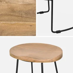 Mangohout en stalen barkruk, voetsteun, 75cm (set van 2)