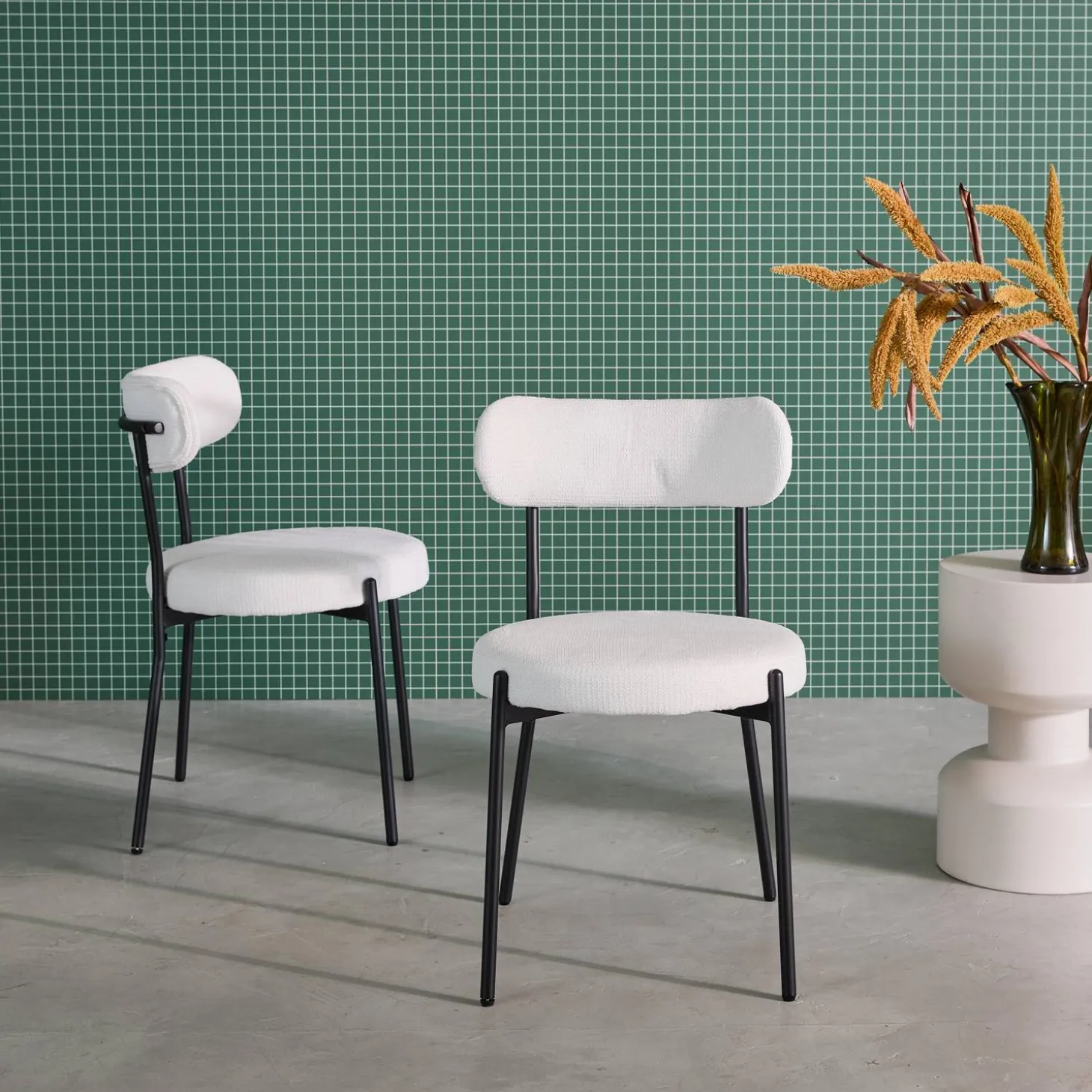 Metaal en chenille stof stoel (set van 2)