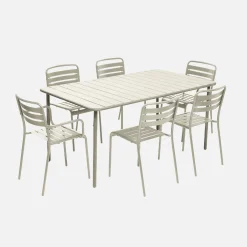 Metalen tuintafel + 6 stoelen, waarvan 2 met armleuning