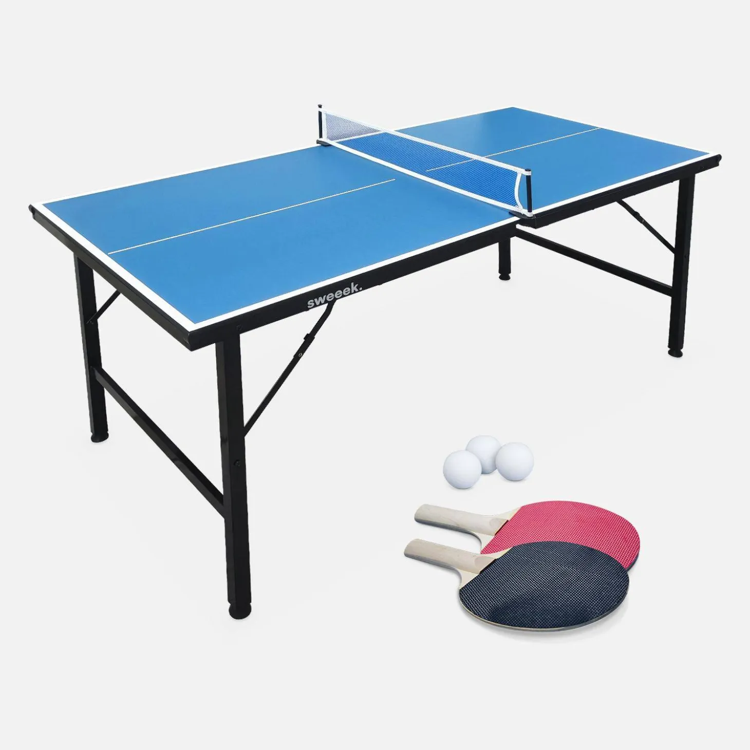Mini opvouwbare binnen tafeltennistafel, met 2 rackets en 3 balletjes
