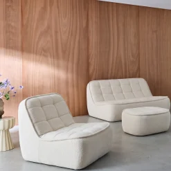 Modulaire bank bouclé stof 3 zitplaatsen + voetenbank