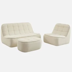 Modulaire bank bouclé stof 3 zitplaatsen + voetenbank