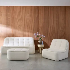 Modulaire bank bouclé stof 3 zitplaatsen + voetenbank