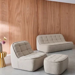 Modulaire bank bouclé stof 3 zitplaatsen + voetenbank