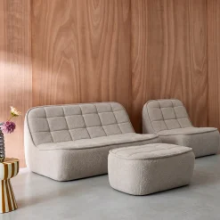 Modulaire bank bouclé stof 3 zitplaatsen + voetenbank