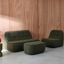 Modulaire bank bouclé stof 3 zitplaatsen + voetenbank