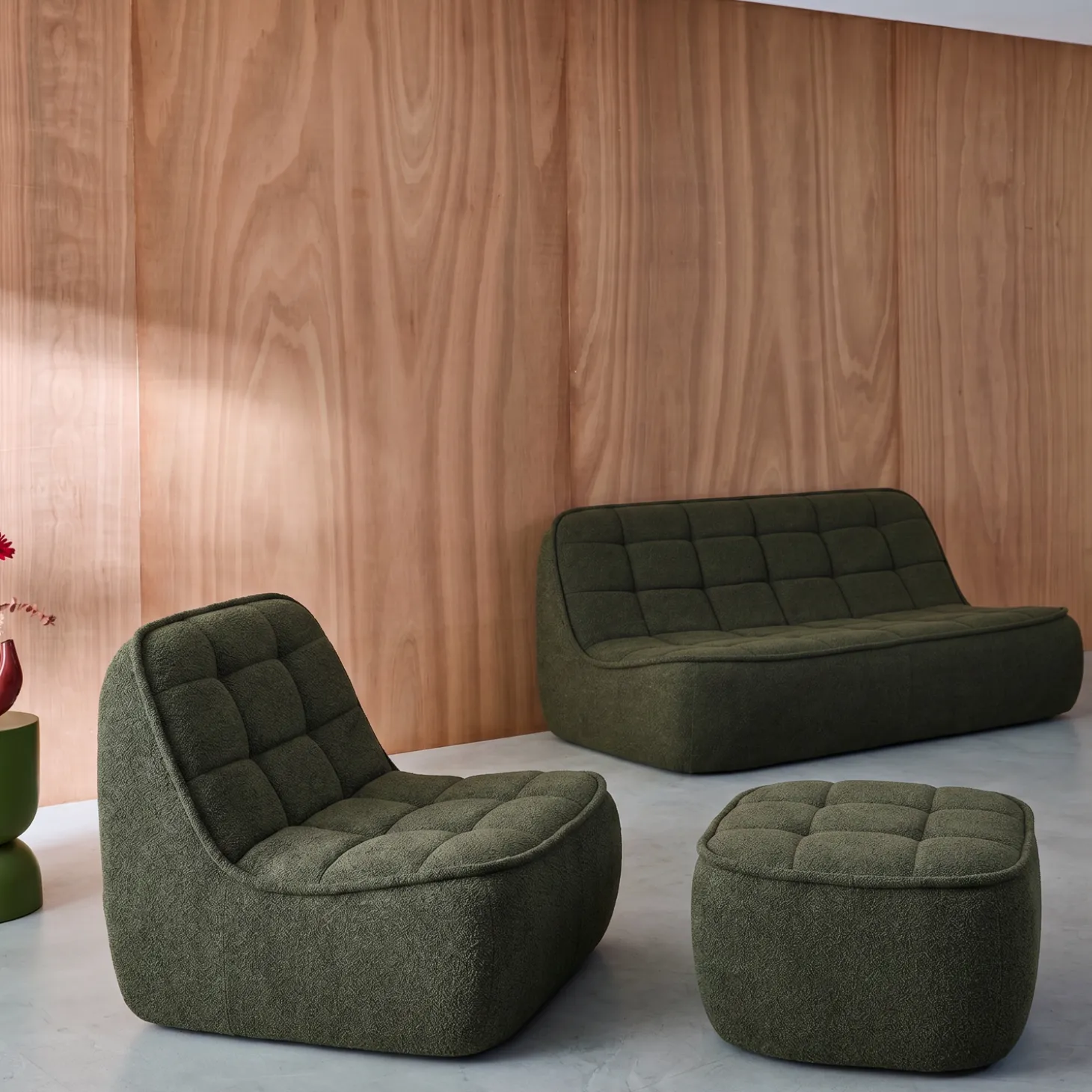 Modulaire bank bouclé stof 3 zitplaatsen + voetenbank