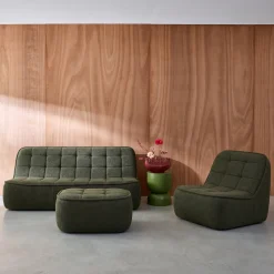 Modulaire bank bouclé stof 3 zitplaatsen + voetenbank