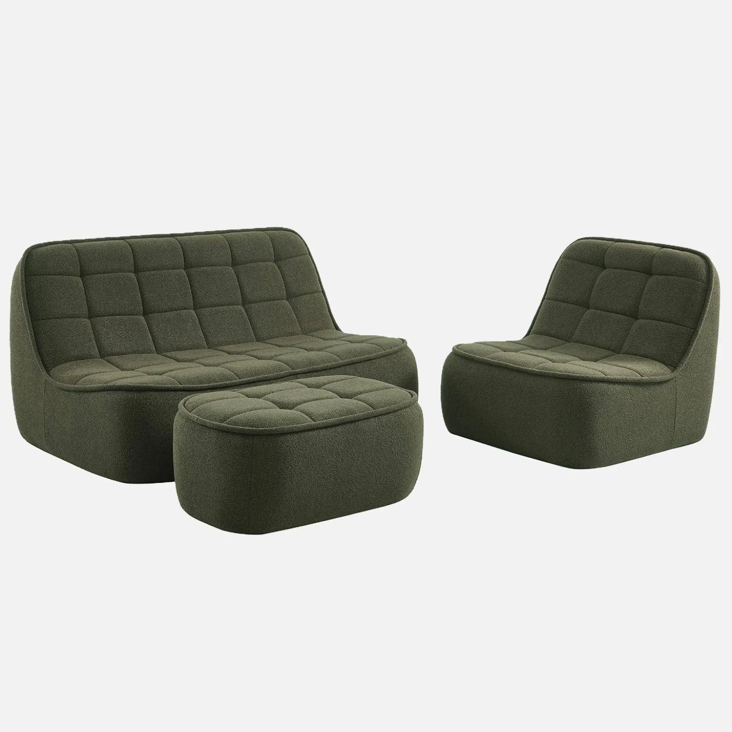 Modulaire bank bouclé stof 3 zitplaatsen + voetenbank