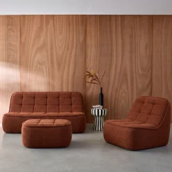 Modulaire bank bouclé stof 3 zitplaatsen + voetenbank
