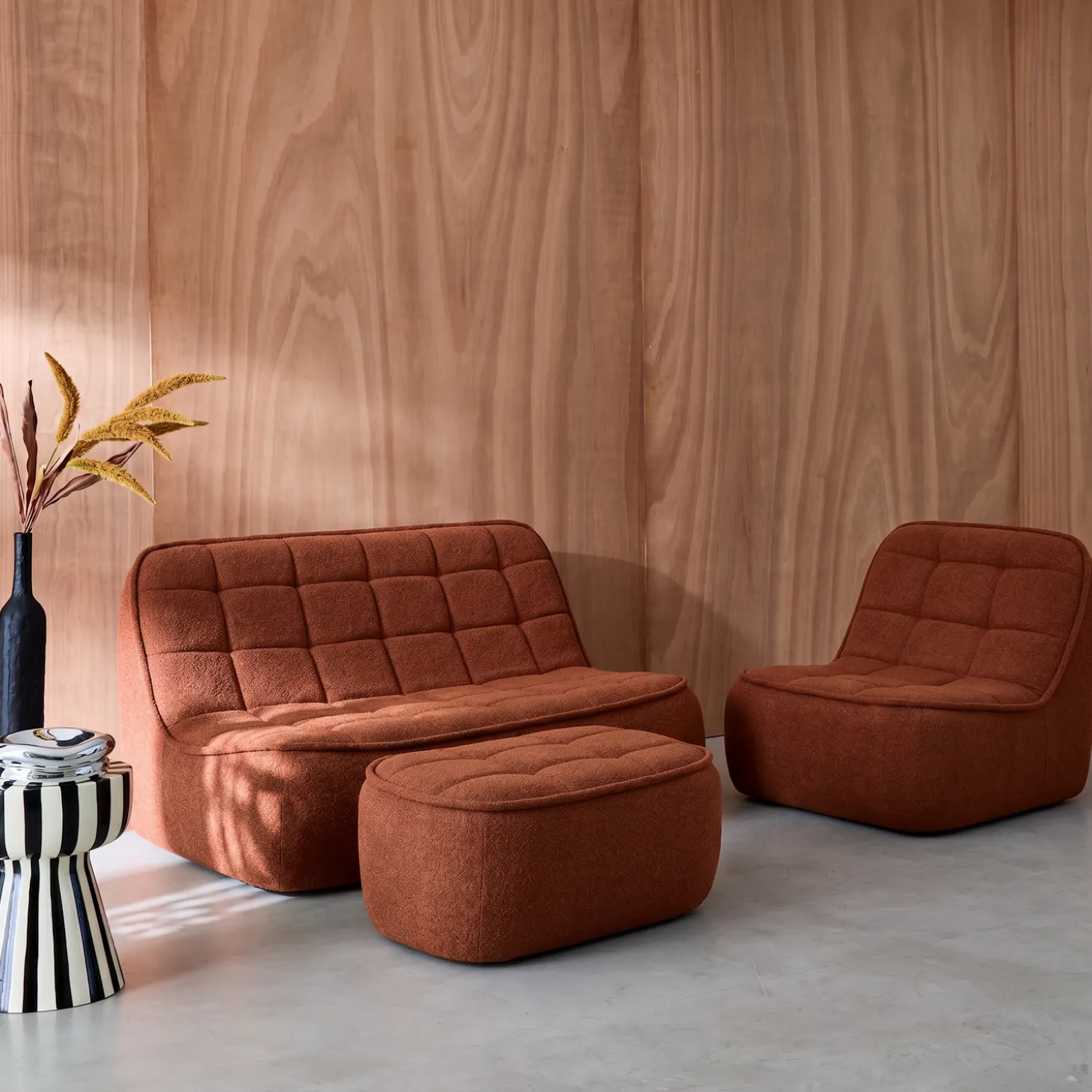 Modulaire bank bouclé stof 3 zitplaatsen + voetenbank