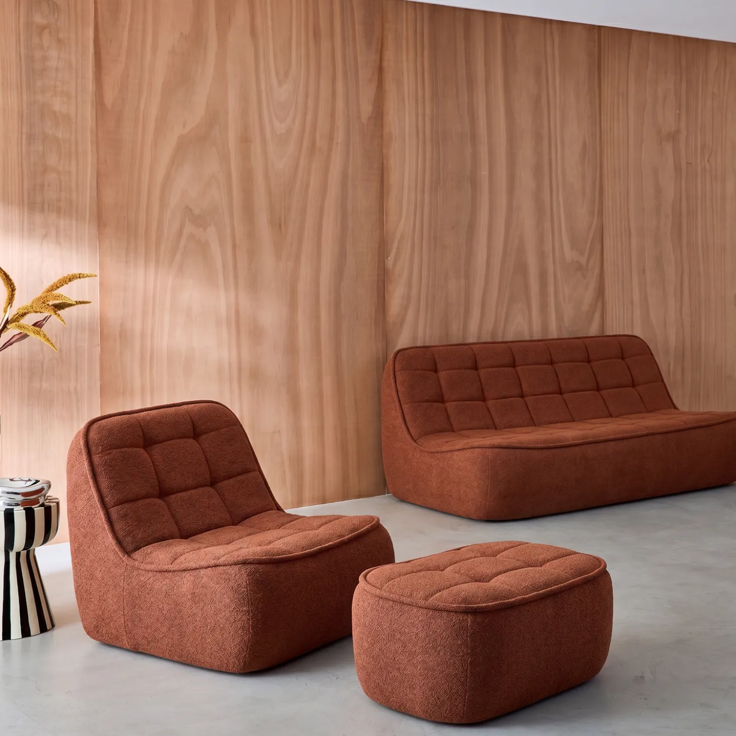 Modulaire bank bouclé stof 3 zitplaatsen + voetenbank