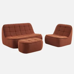 Modulaire bank bouclé stof 3 zitplaatsen + voetenbank