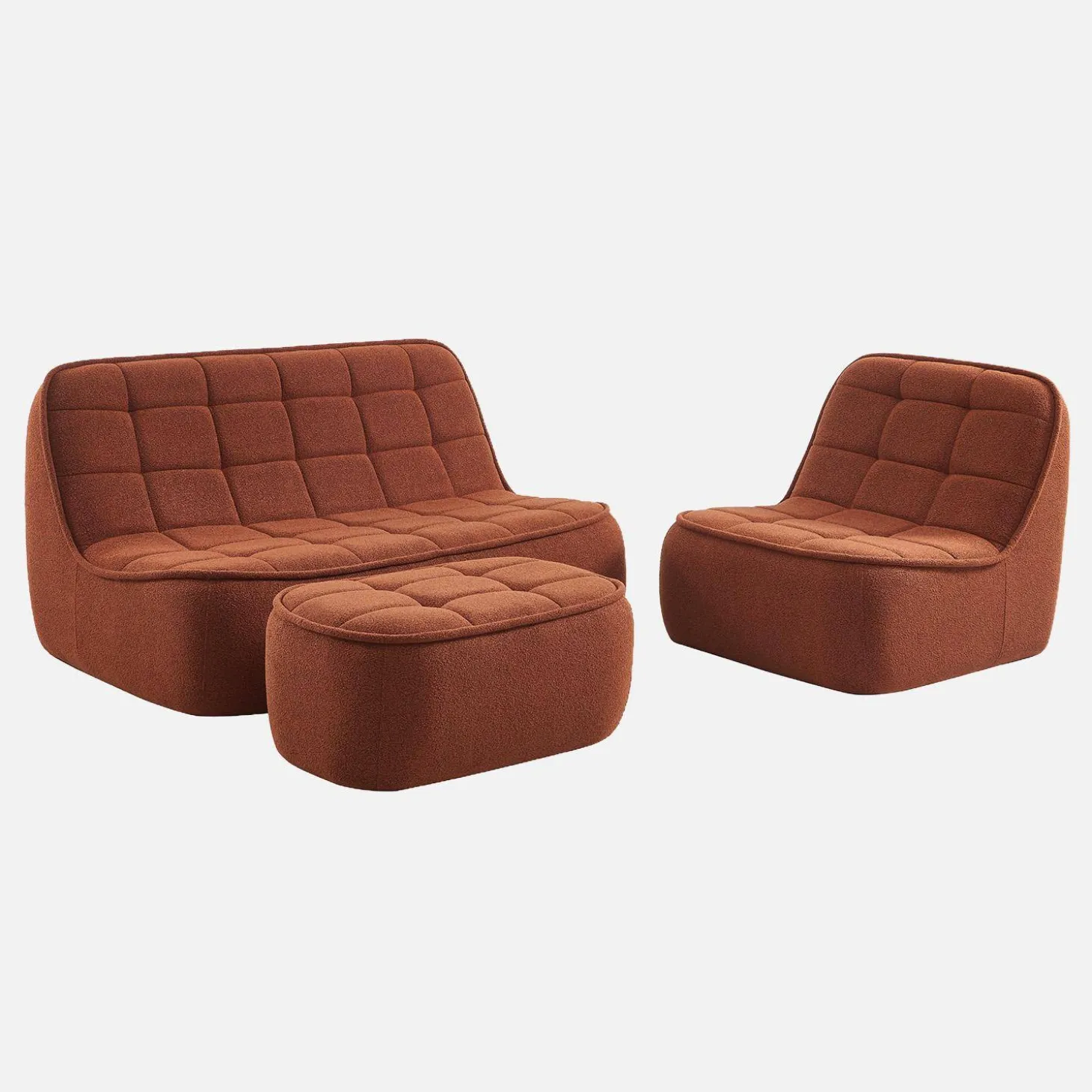 Modulaire bank bouclé stof 3 zitplaatsen + voetenbank