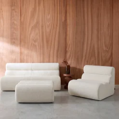 Modulaire bank getextureerde bouclé 3 zitplaatsen met voetenbankje