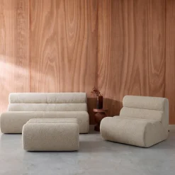 Modulaire bank getextureerde bouclé 3 zitplaatsen met voetenbankje