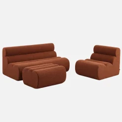 Modulaire bank getextureerde bouclé 3 zitplaatsen met voetenbankje