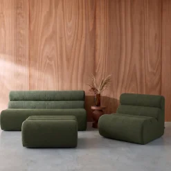 Modulaire bank getextureerde bouclé 3 zitplaatsen met voetenbankje