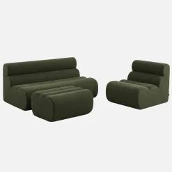 Modulaire bank getextureerde bouclé 3 zitplaatsen met voetenbankje
