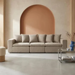 Modulaire bank van chenille stof met 4 zitplaatsen