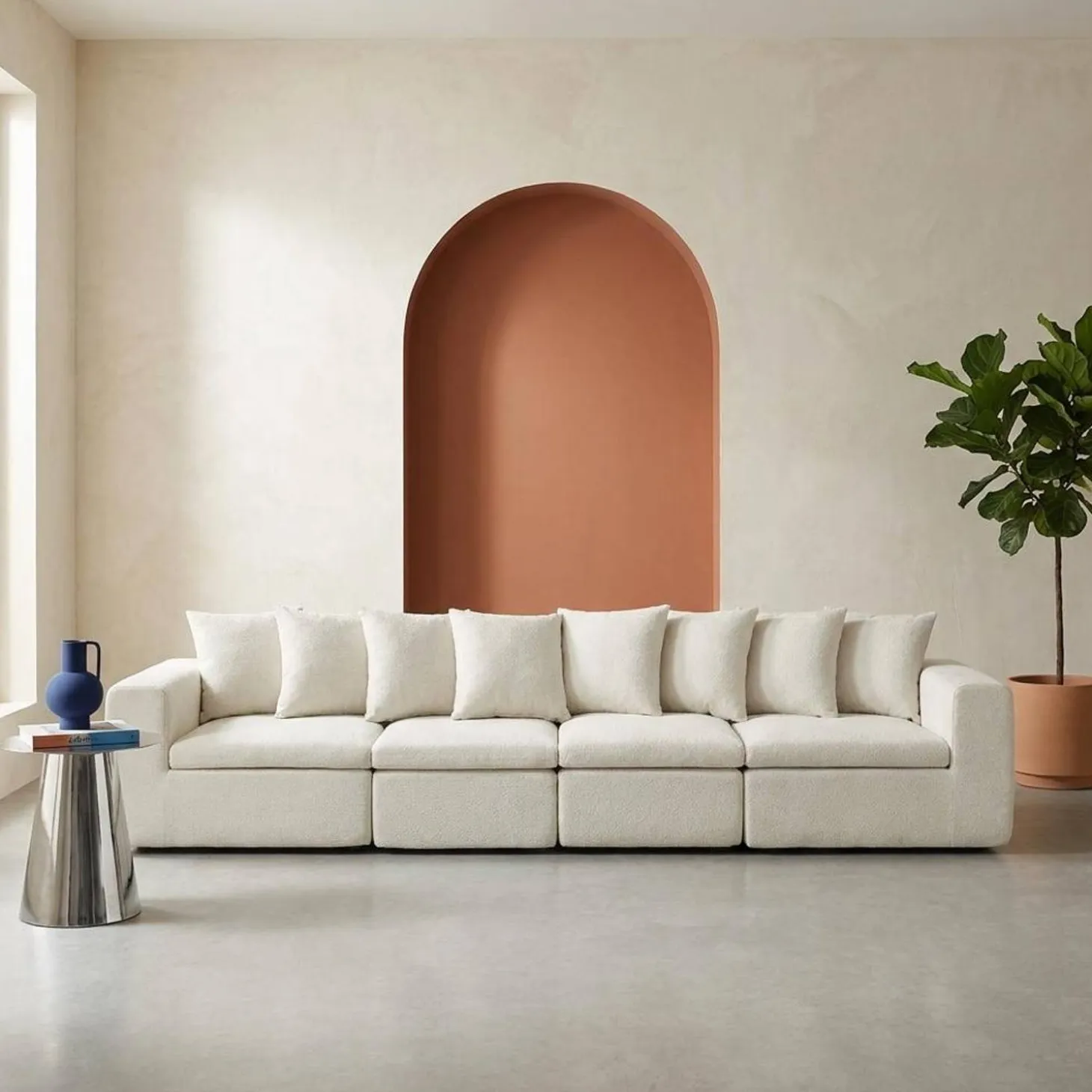 Modulaire bank van chenille stof met 5 zitplaatsen