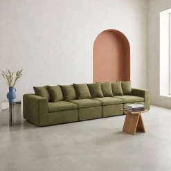 Modulaire bank van chenille stof met 5 zitplaatsen