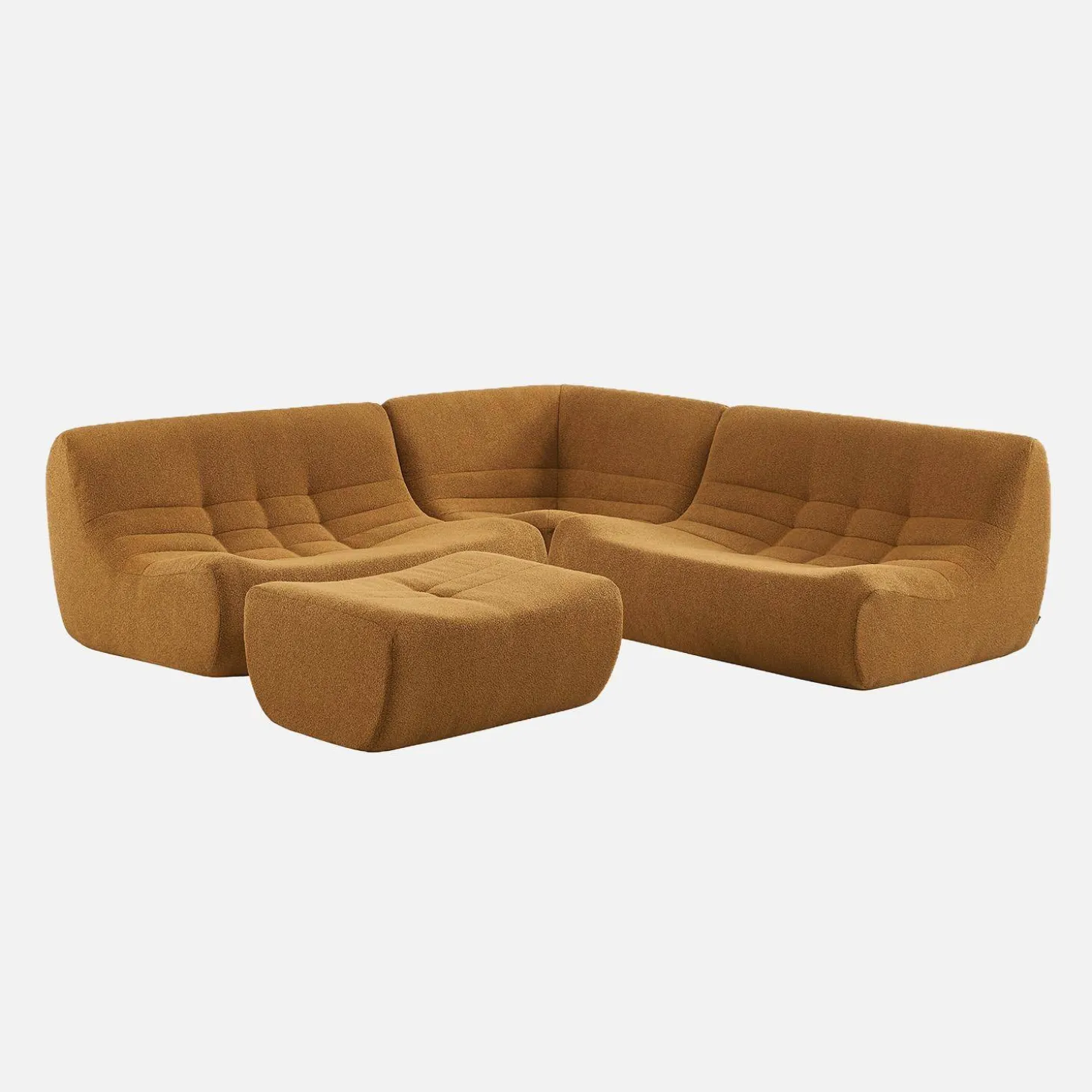 Modulaire fauteuils 5-zits hoekbank met voetenbankje boucléstof