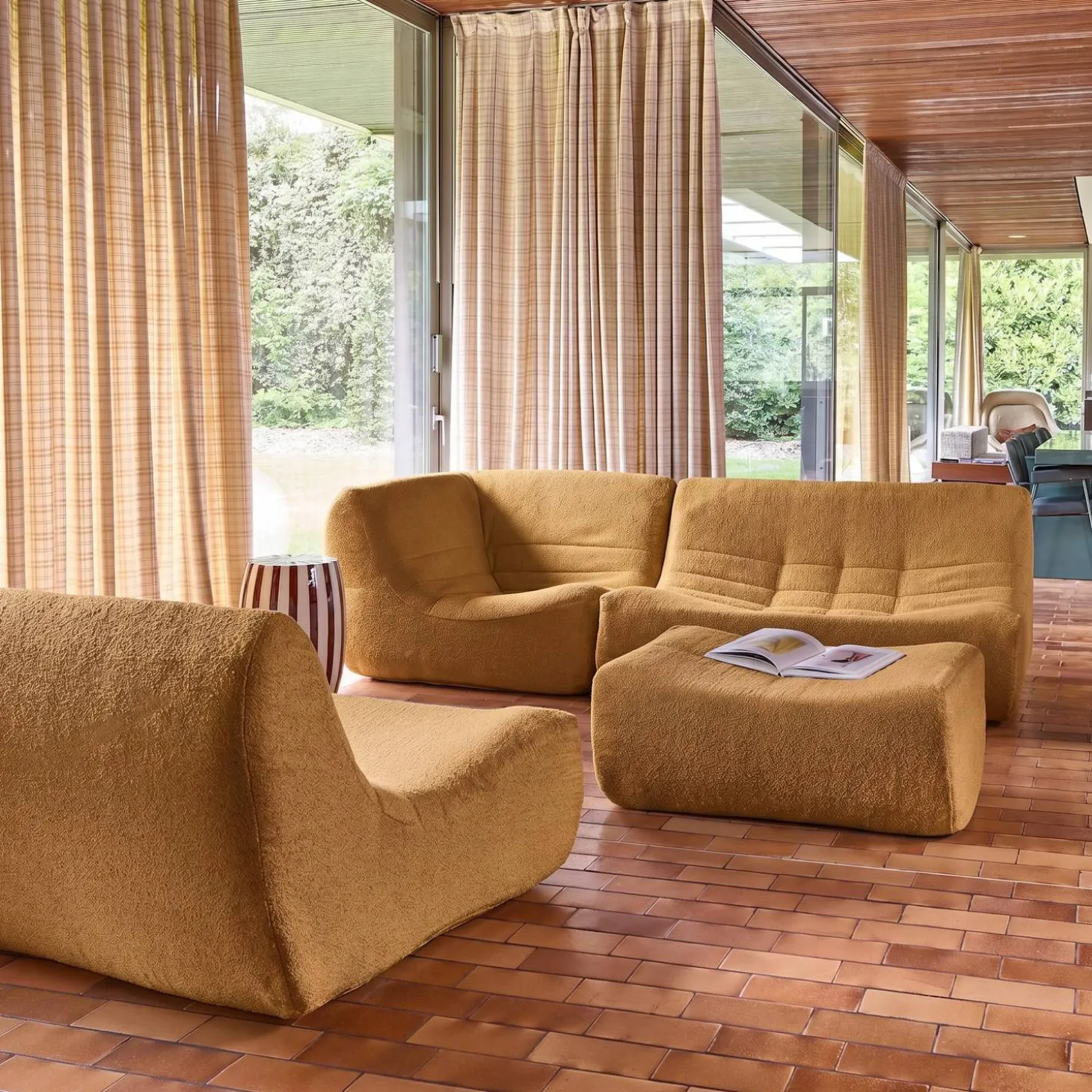 Modulaire fauteuils 5-zits hoekbank met voetenbankje boucléstof
