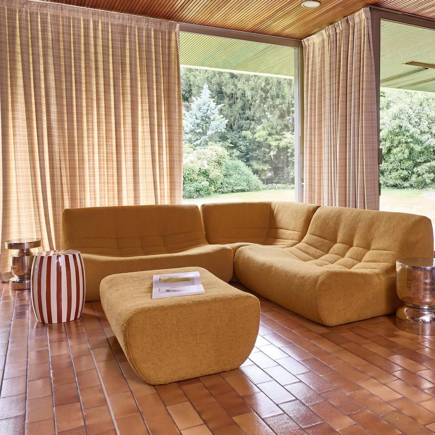 Modulaire fauteuils 5-zits hoekbank met voetenbankje boucléstof