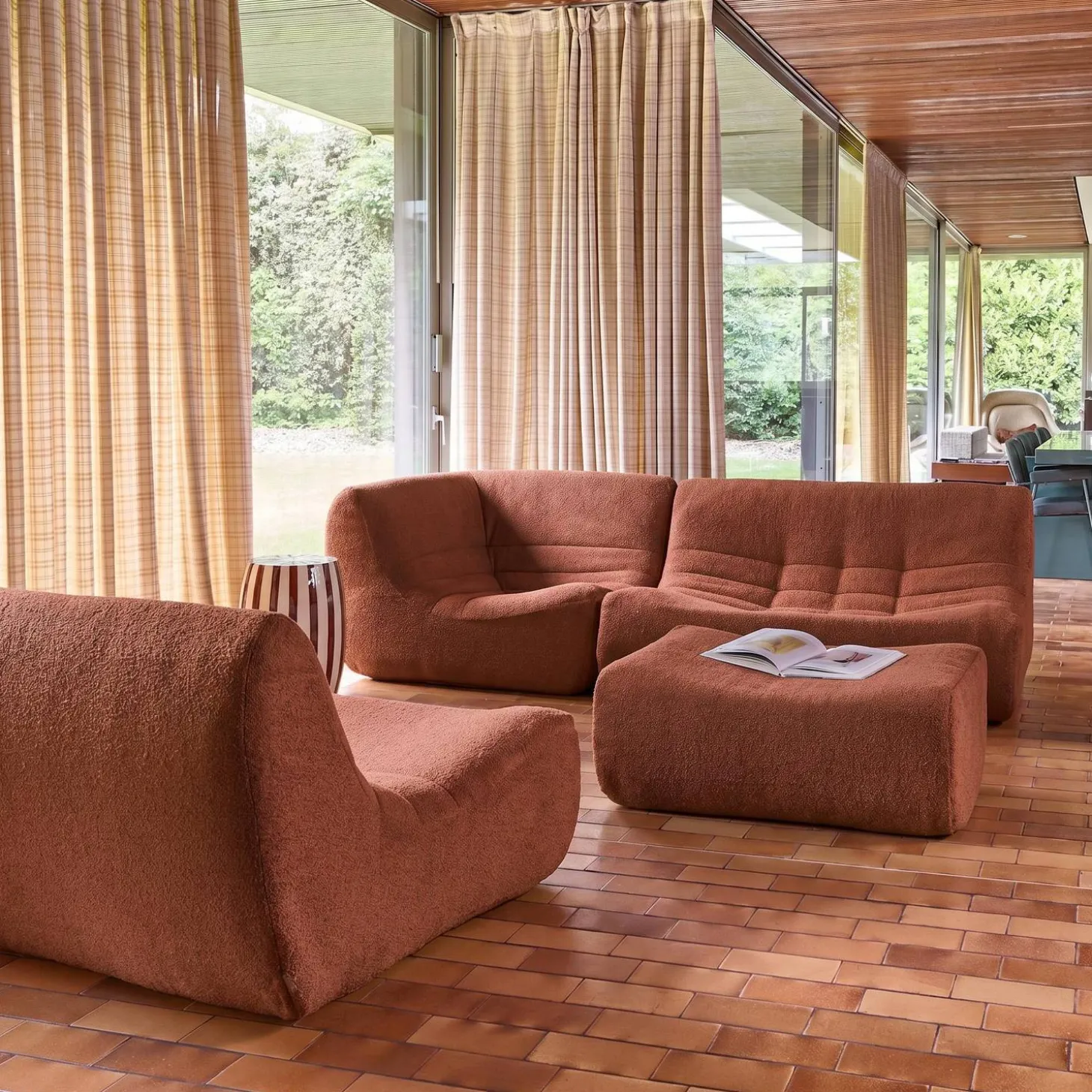 Modulaire fauteuils 5-zits hoekbank met voetenbankje boucléstof