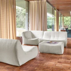 Modulaire fauteuils 5-zits hoekbank met voetenbankje boucléstof