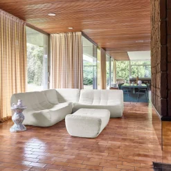 Modulaire fauteuils 5-zits hoekbank met voetenbankje boucléstof