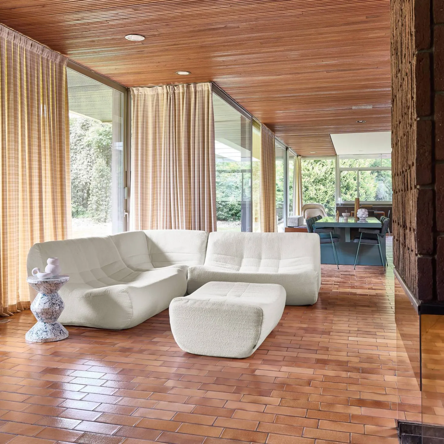 Modulaire fauteuils 5-zits hoekbank met voetenbankje boucléstof