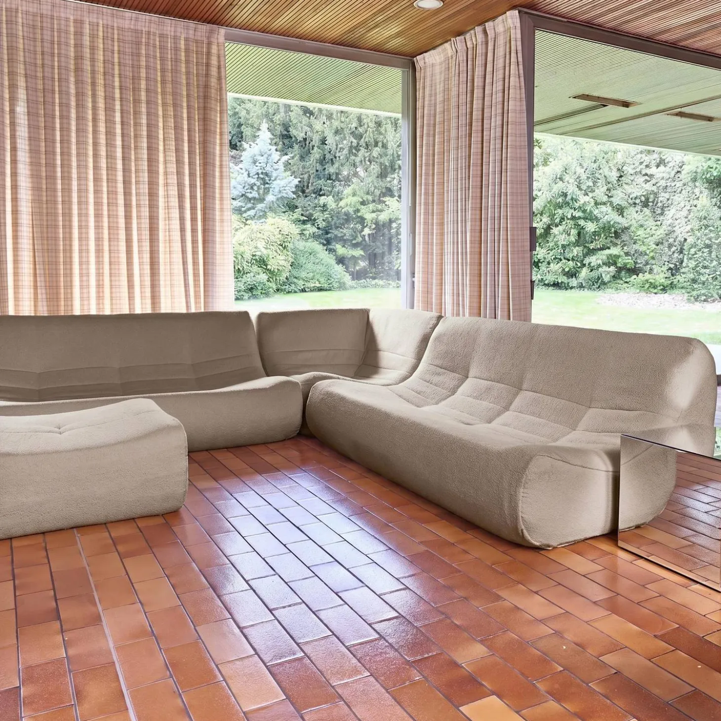 Modulaire fauteuils 7-zits hoekbank met voetenbankje boucléstof