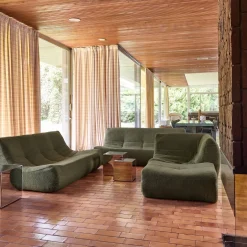 Modulaire fauteuils 7-zits hoekbank met voetenbankje boucléstof