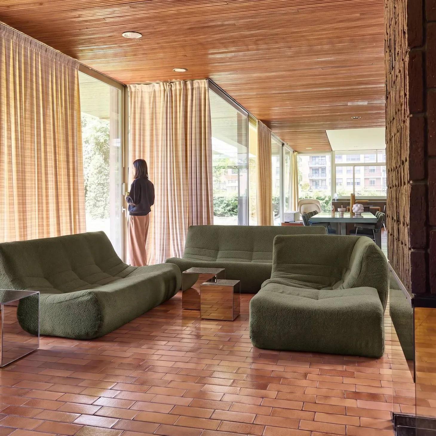 Modulaire fauteuils 7-zits hoekbank met voetenbankje boucléstof
