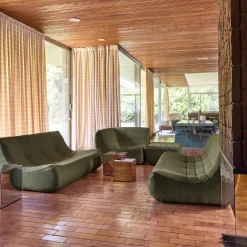 Modulaire fauteuils 7-zits hoekbank met voetenbankje boucléstof