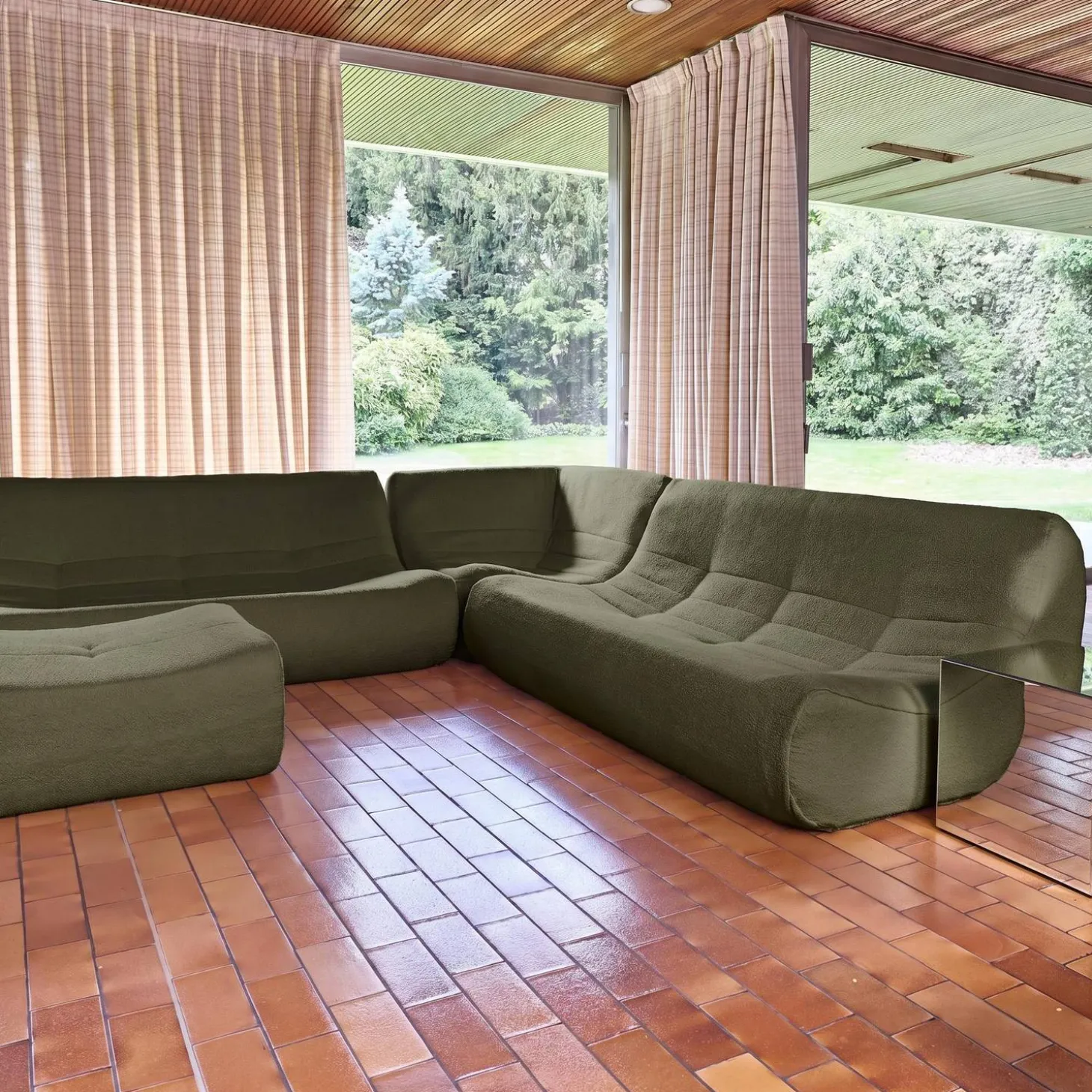 Modulaire fauteuils 7-zits hoekbank met voetenbankje boucléstof