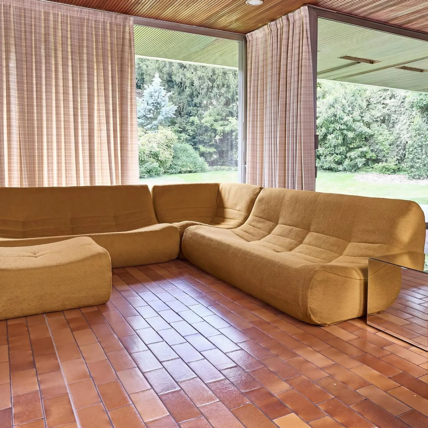 Modulaire fauteuils 7-zits hoekbank met voetenbankje boucléstof