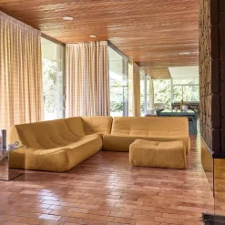 Modulaire fauteuils 7-zits hoekbank met voetenbankje boucléstof