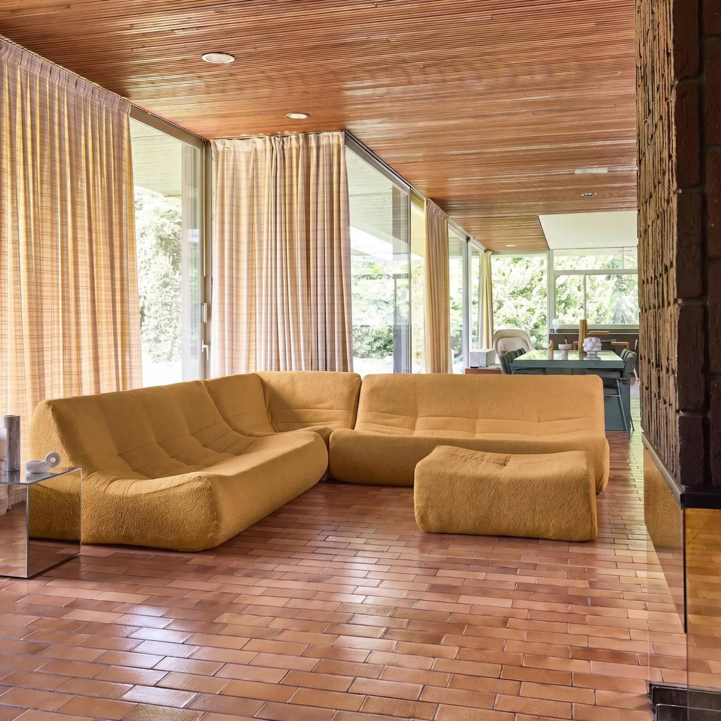 Modulaire fauteuils 7-zits hoekbank met voetenbankje boucléstof