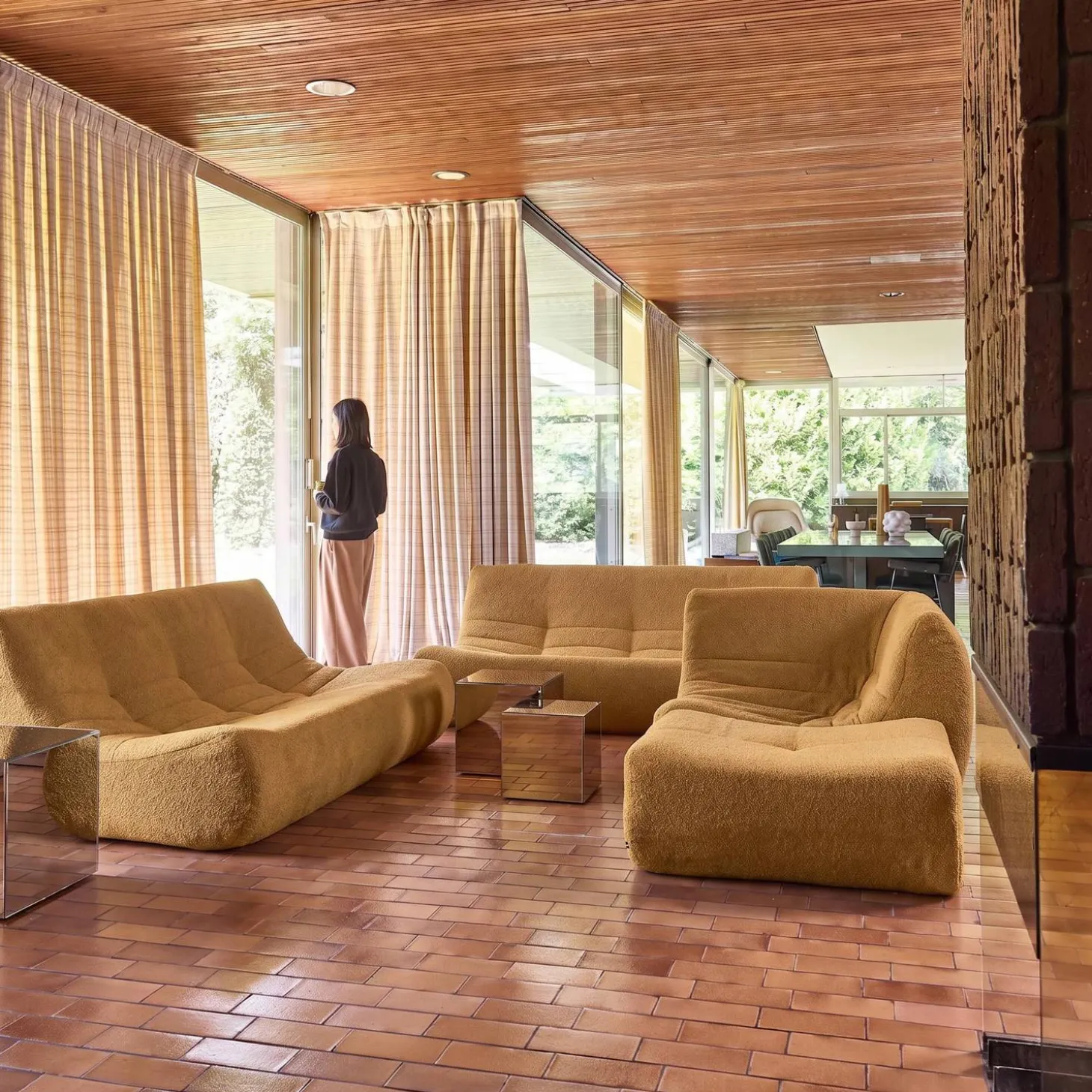 Modulaire fauteuils 7-zits hoekbank met voetenbankje boucléstof