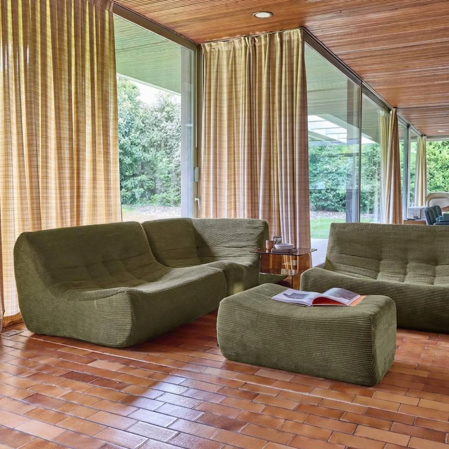 Modulaire fauteuils 5-zits hoekbank met voetenbankje corduroy
