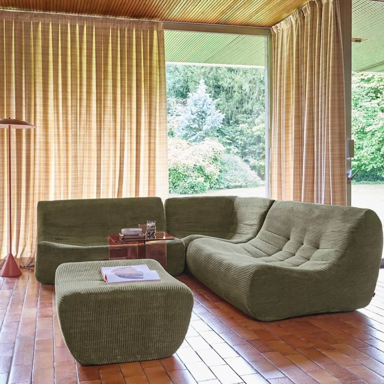 Modulaire fauteuils 5-zits hoekbank met voetenbankje corduroy