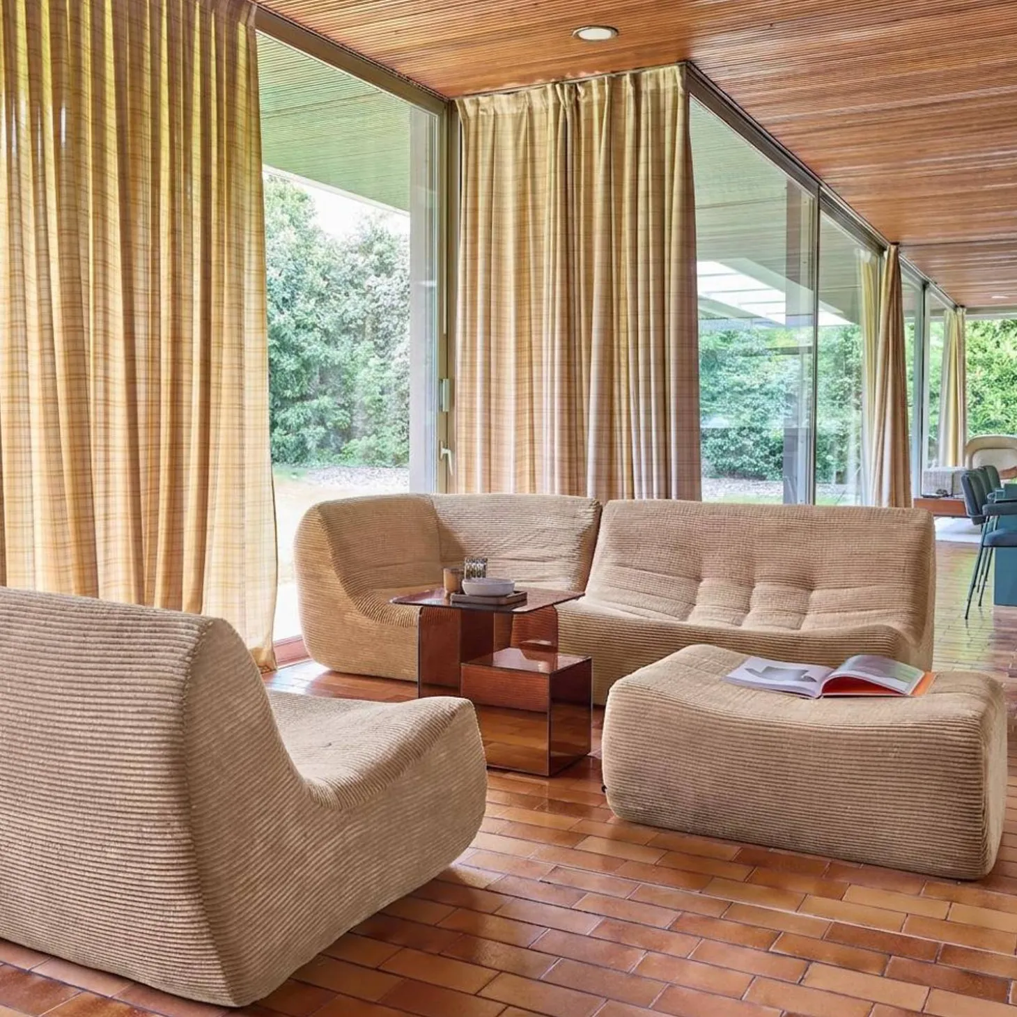 Modulaire fauteuils 5-zits hoekbank met voetenbankje corduroy